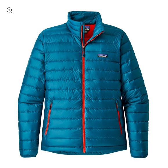Patagonia Men’s Down Sweater Puffer Jacket – Big Sur Blue, Fire Red, Size L - Picture 2 of 7